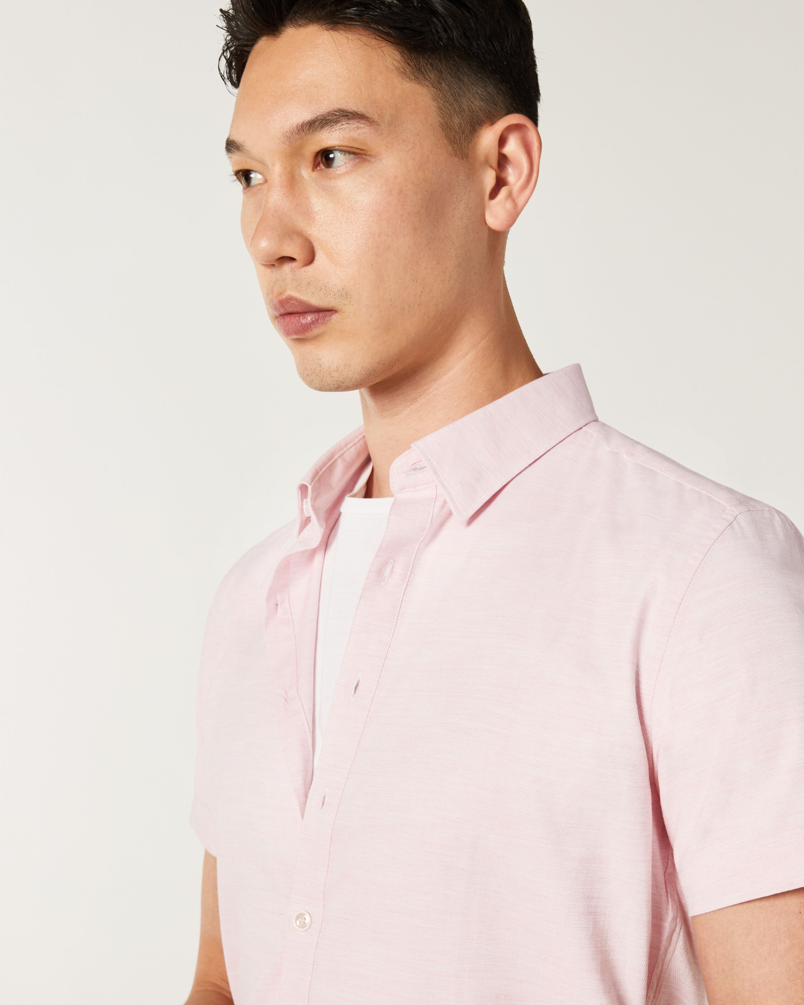 Short Sleeve Textured Shirt - Pink - Short Sleeve Textured Shirt